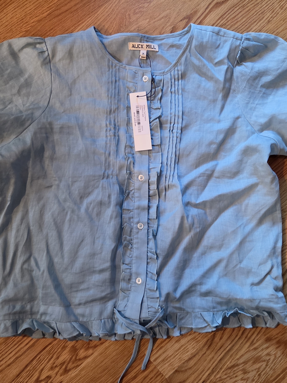 Alex Mill Light Blue Ruffle-Front Button Shirt - Brittany Top NWT